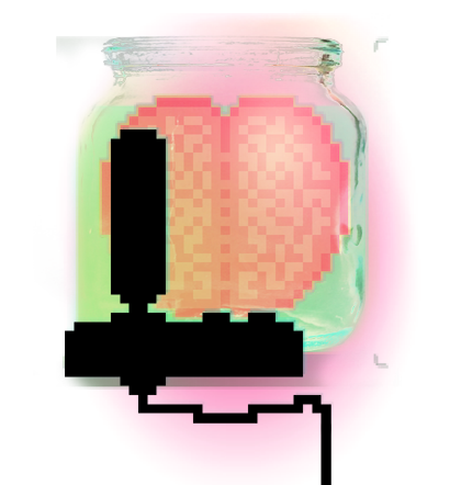 Evil Brain — a neon pixel-art brain inside a jar