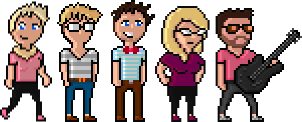 Original pixel-art portraits of the Beauty and the Wildebeest ensemble