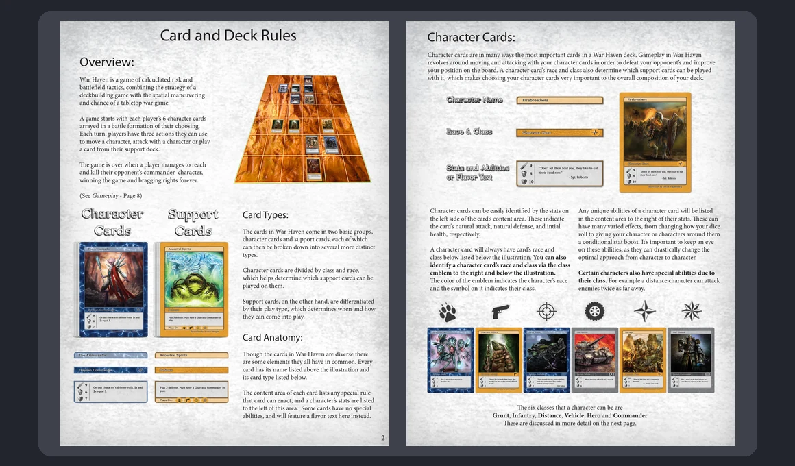 Two illustrated War Haven manual pages side by side