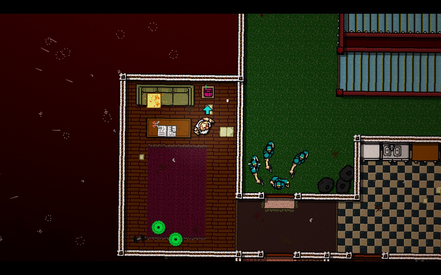 Gameplay image showing a sparse overhead view of a building.