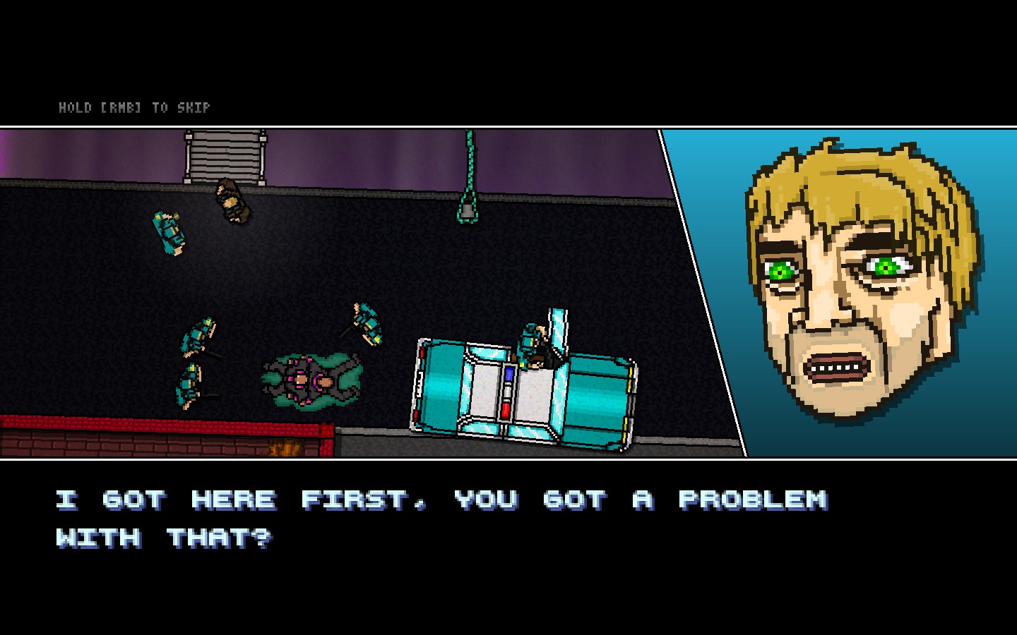 An in-game conversation with the portrait of a blond-haired character.